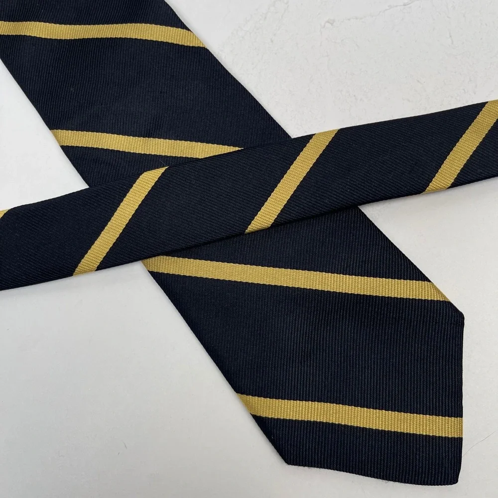 Vintage Jos A Bank Striped‎ Silk Tie Necktie Navy Blue Gold Repp Stripe USA Made